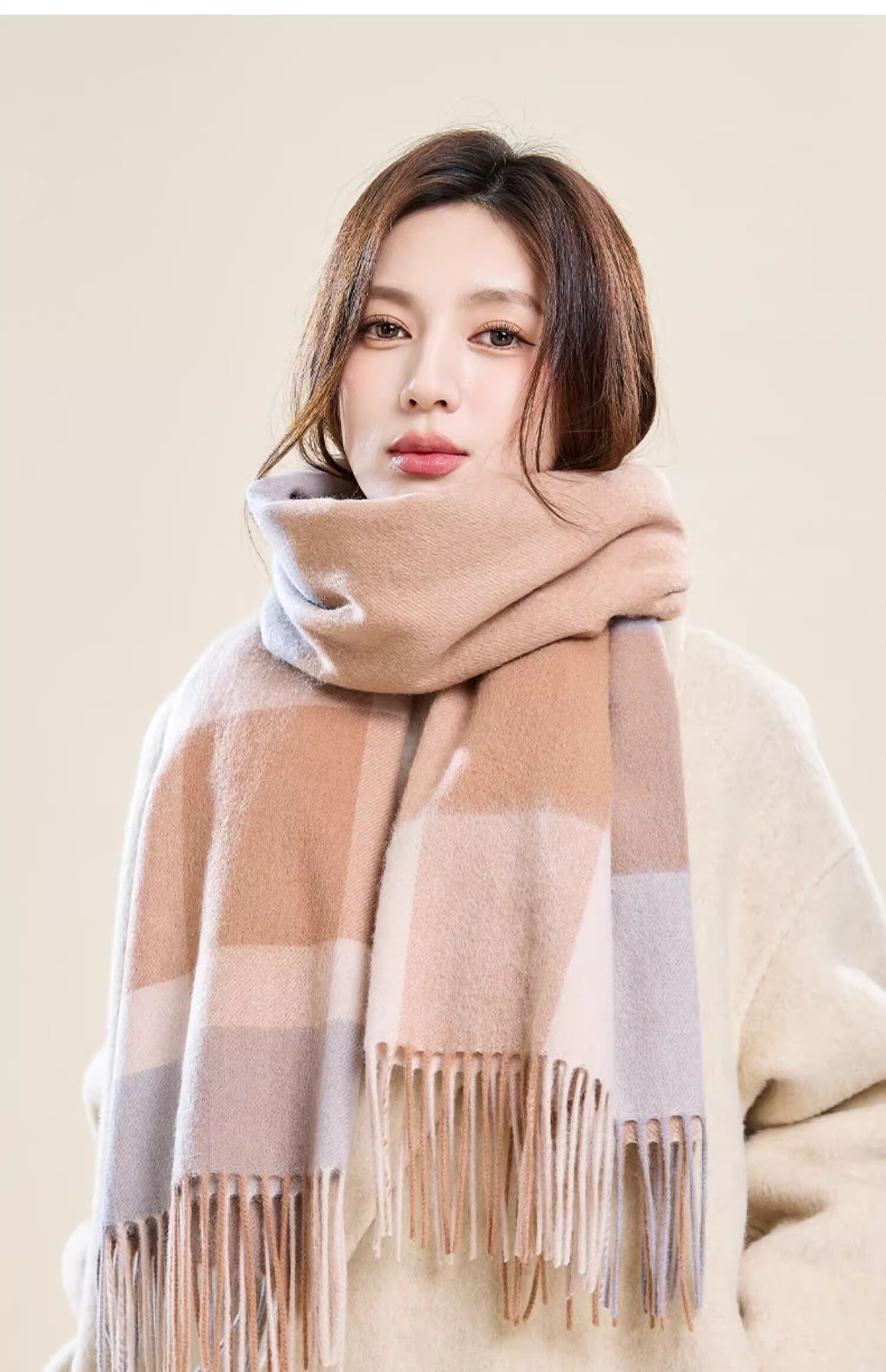 Hengyuanxiang 100% Wool Scarf for Women, Warm Autumn And Winter Neck Warmer, High-End Plaid Shawl, Birthday Gift for Girlfriend 16