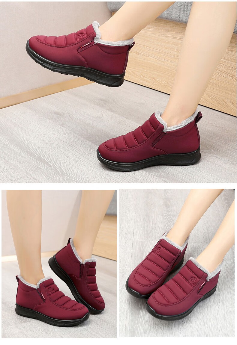 Ankang Winter Fleece-Lined Cotton Shoes, Traditional Beijing Cloth Shoes for Women, Middle-Aged And Elderly Waterproof Mom Shoes AK78896 Red 37 13
