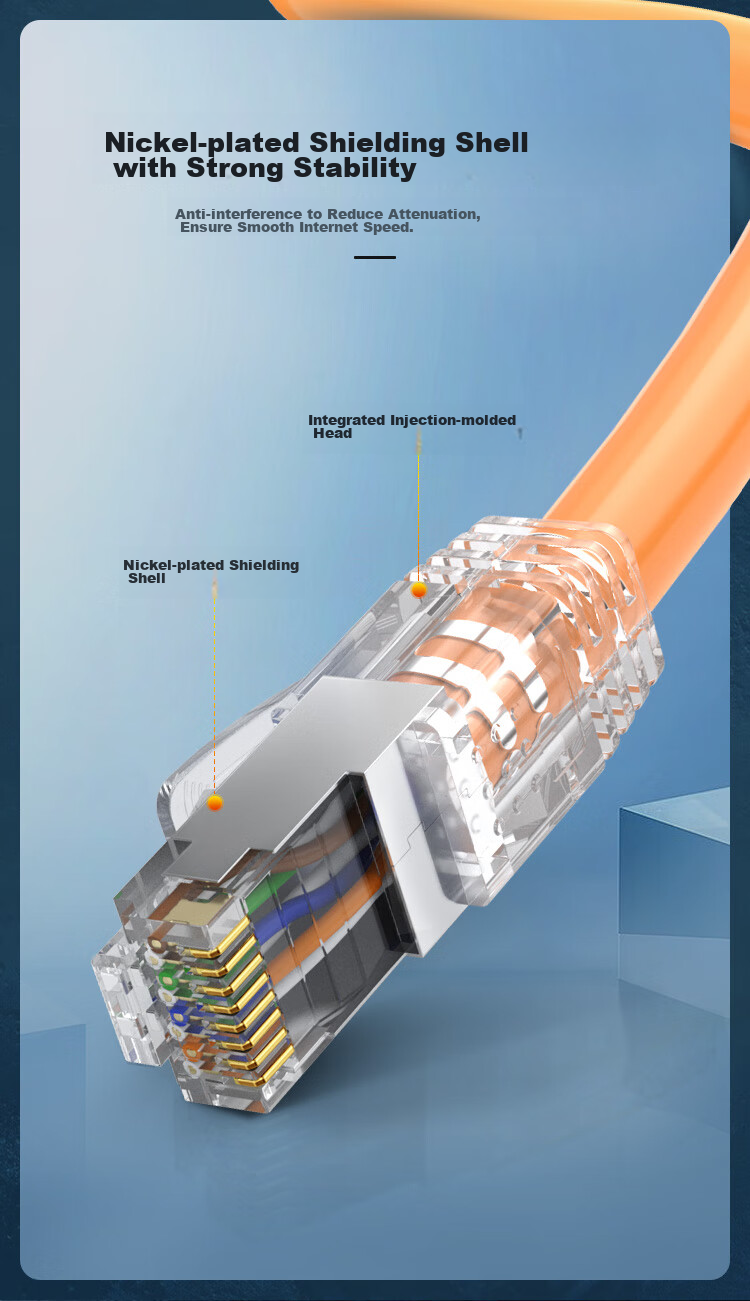 CHOOSEAL Cat6A Ethernet Cable, Single-Strand Pure Copper, Double-Shielded High-Speed Network Patch Cord, 10 Gigabit Network Connection for Broadband Gaming, Finished Cable, Orange, 5 Meters, QS2669C 10