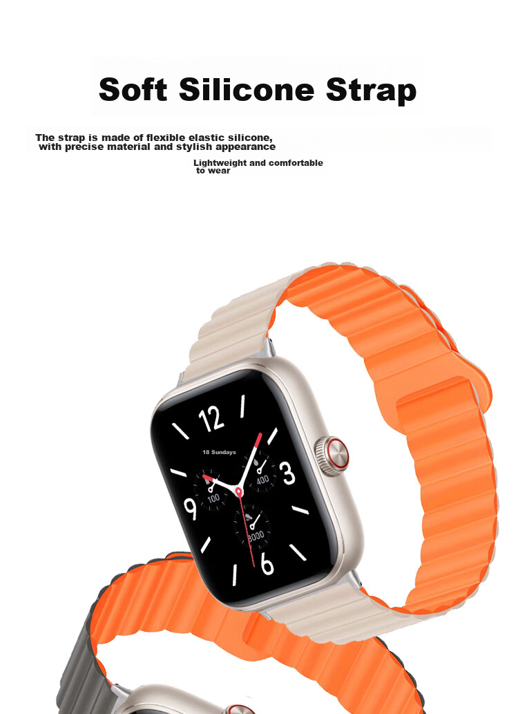 ESCASE Magnetic Silicone Watch Strap for Vivo WATCH GT ESIM Version, Breathable Comfortable Sports Dopamine Soft Skin-Friendly Starlight with Orange Band, No Ear 3