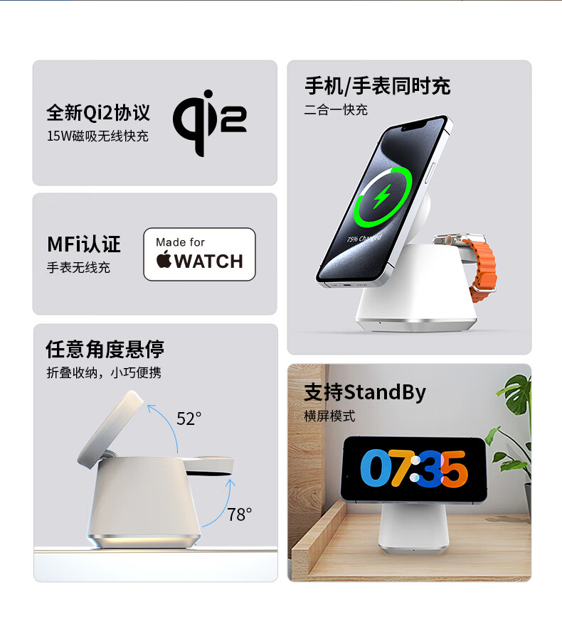 GDGO [Qi+ Apple Certified] Wireless Charger for Smartwatch And Phone, MagSafe Magnetic S11/Ultra3 Fast Charging Compatible with IPhone 18/17/Air Earphones 2