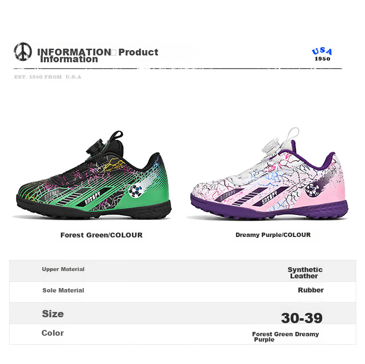 SNOOPY Children's Sports Shoes, Boys And Girls Training Shoes, TF Turf Cleats, Wear-Resistant Soccer Shoes, 0038 Dream Purple, Size 36 3
