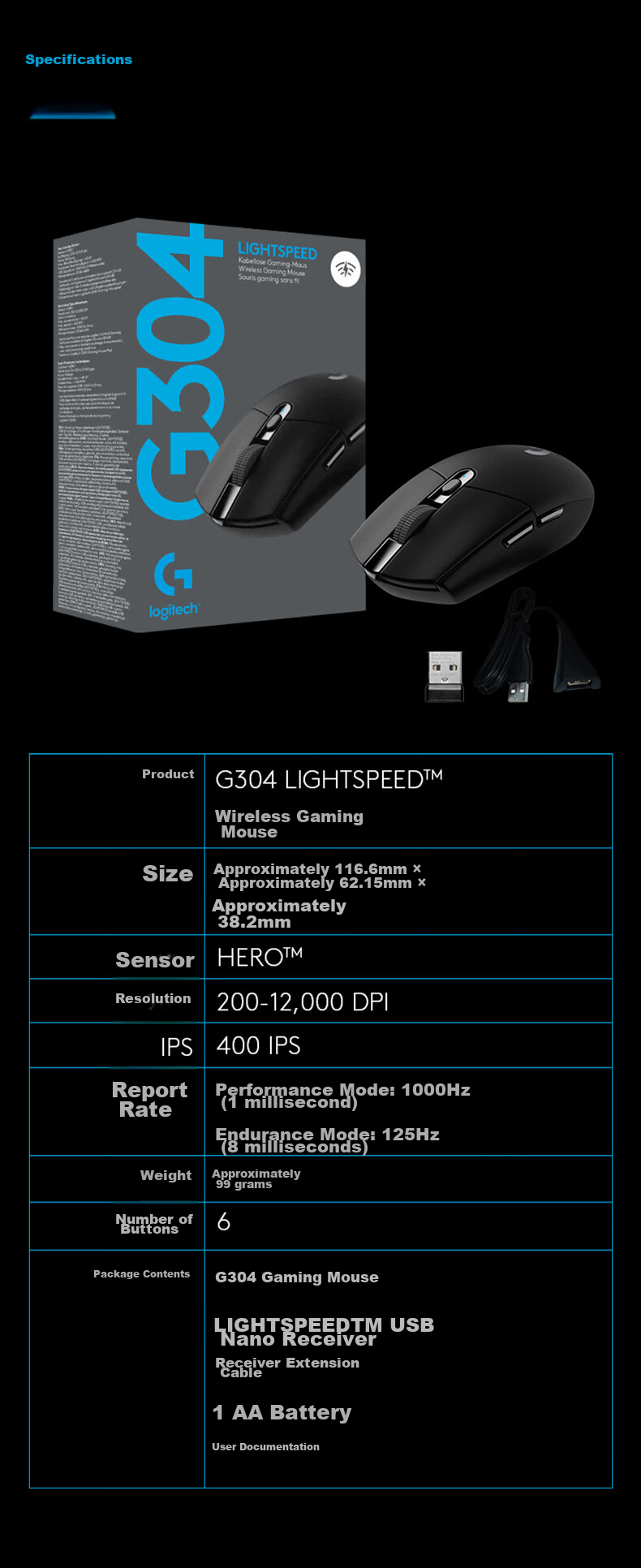 Logitech (G) G304 [Enterprise Grade], Wireless Gaming Mouse, Esports Wireless Mouse, Black [Single-Unit Discount] 7