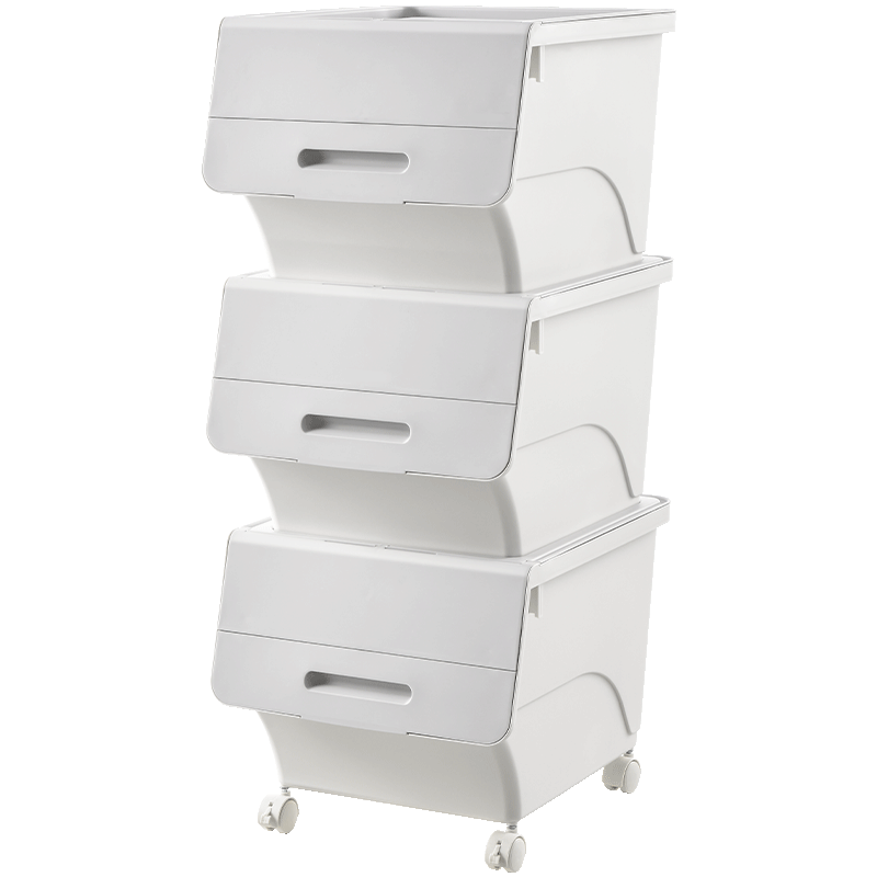 JEKO&JEKO Front-Opening Flip Lid Toy Storage Box, Children's Clothing Organizer, Snack Storage Container, 34L Capacity, Set of 3, Gray Color
