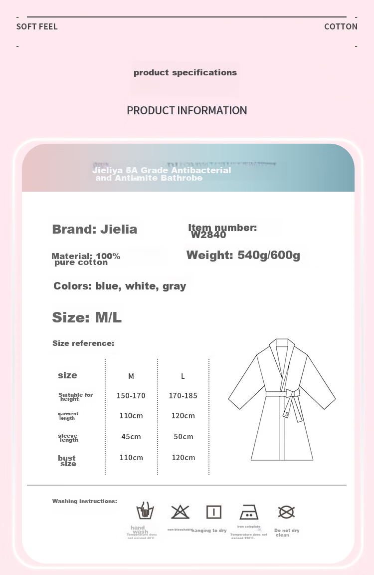 Grace Antibacterial And Anti-Mite Bathrobe, Pure Cotton Absorbent Bathrobe, Simple Home Steaming Suit, Waffle Pattern Sleepwear for Men And Wome 2