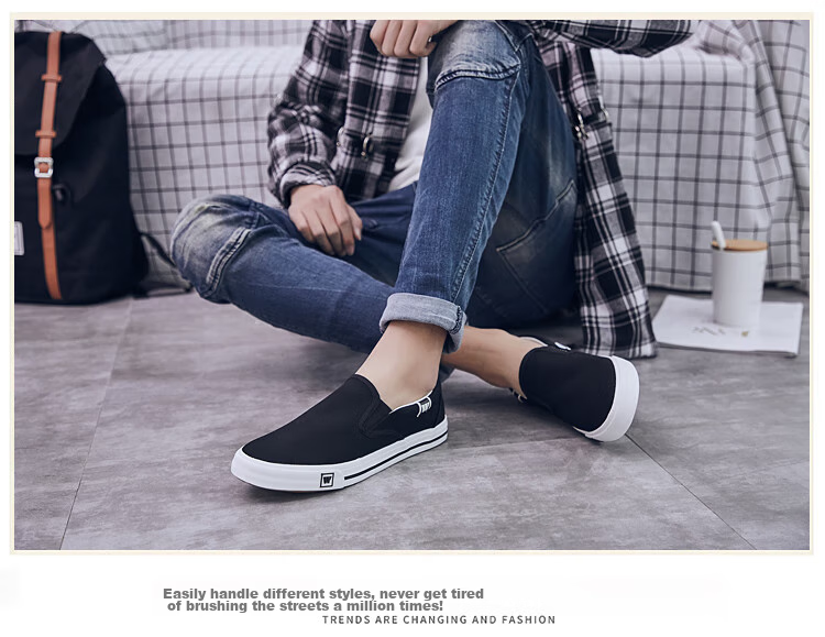 Warrior Men's Canvas Shoes, Low-Top Versatile Casual Shoes, Simple Slip-On Outdoor Sneakers, WXY-903, Black, Size 41 8