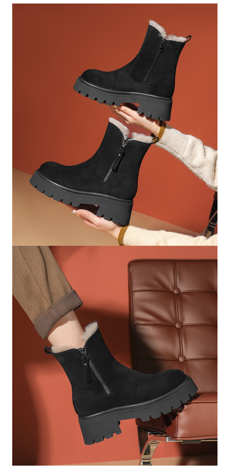 Daphne Women's Snow Boots Fleece Lined Thickened Northeast Cotton Shoes Thick Sole Ankle Boots Brown 37 4023608073 8
