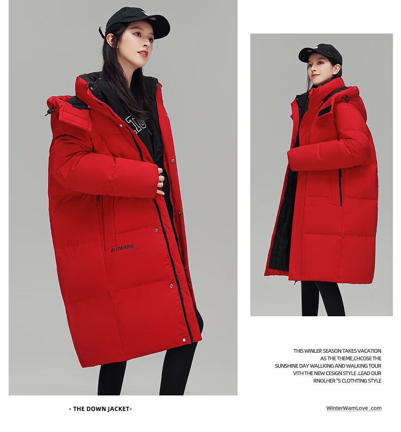 Yalu Women's Mid-Length down Jacket, 2025 New Winter Style, Red Warm Korean Fashion Casual Hooded Coat for Wome 37