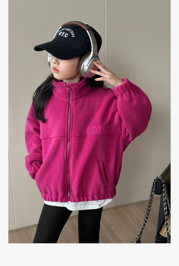 LUSON Chen Da Zhu Girls' Jacket, Autumn And Winter New Style, Double-Sided Fleece, Children's Sports Outerwear, New Year's Outfit 11