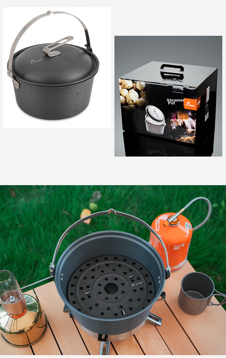 FIRE-MAPLE Mini Hanging Steamer Pot Outdoor Hanging Steamer with Steaming Tray Wild Camping Steam Cooker Single-Pot Soup Pot Hot Pot 11