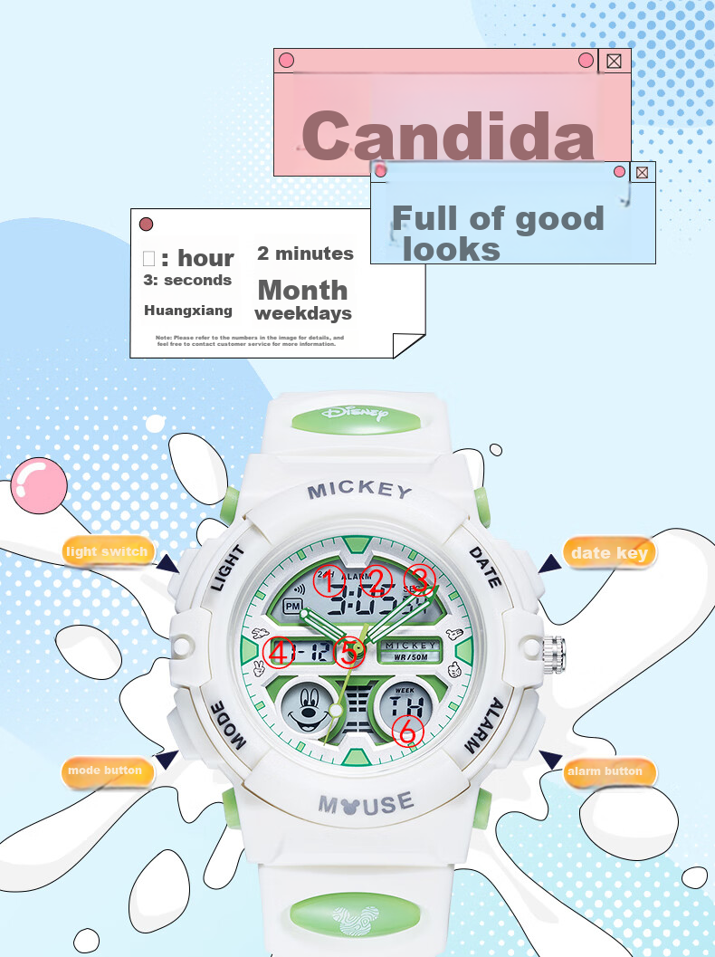 Disney Mickey Mouse Collaboration Exam-Specific Waterproof Sports Watch for Middle And High School Students, Children's Electronic Watch Only for Time Measurement 7