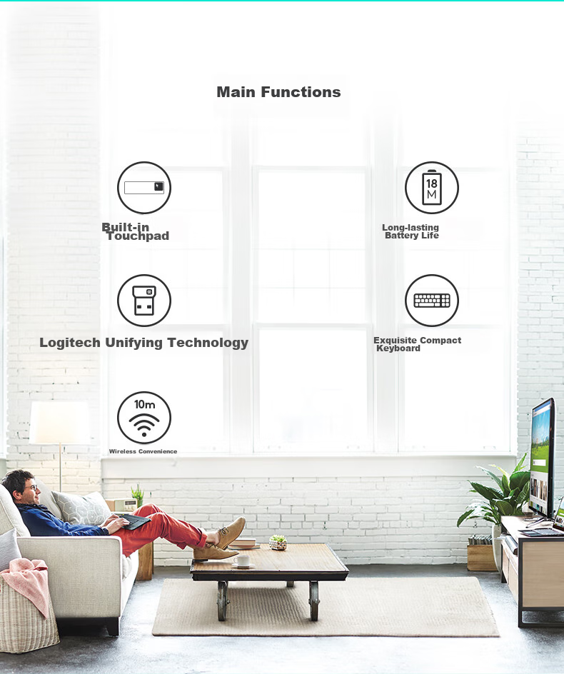 Logitech K400Plus Wireless Keyboard with Touch Control for Android Smart TV, Computer, Laptop Office Use with 2.4G Wireless Receiver, Black [Order Bonus] 2