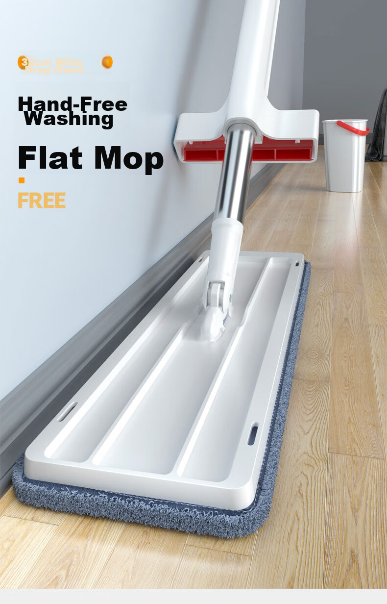 Youjialiangpin Flat Mop, 60CM Handle Length, 156CM Total Length, 3 Cloths Included, Household Use, No Hand Washing Required, Lazy Person's All-In Mop, Office And Commercial Cleaning Tool 1