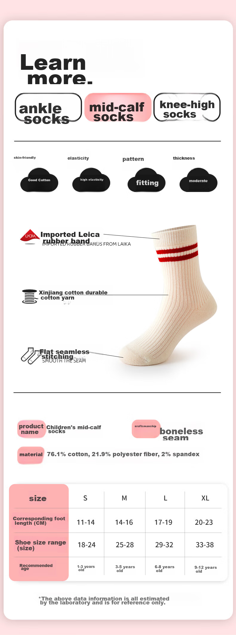 YUZHAOLIN Girls' Socks, Autumn And Winter Lace Mid-Calf Socks, Korean-Style Princess Style, Seamless Socks for Children And Baby Girls, Autumn Season Children's Socks 8