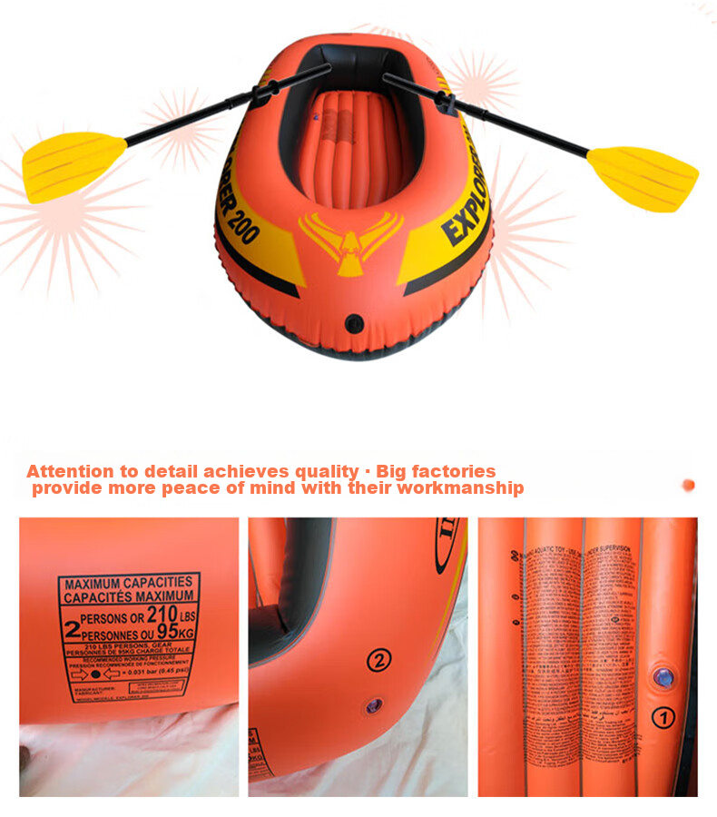 INTEX Challenger Two-Person Inflatable Boat, Thickened Rafting Kayak, Single Or Double Fishing Boat, Wear-Resistant Assault Boat 68306 47