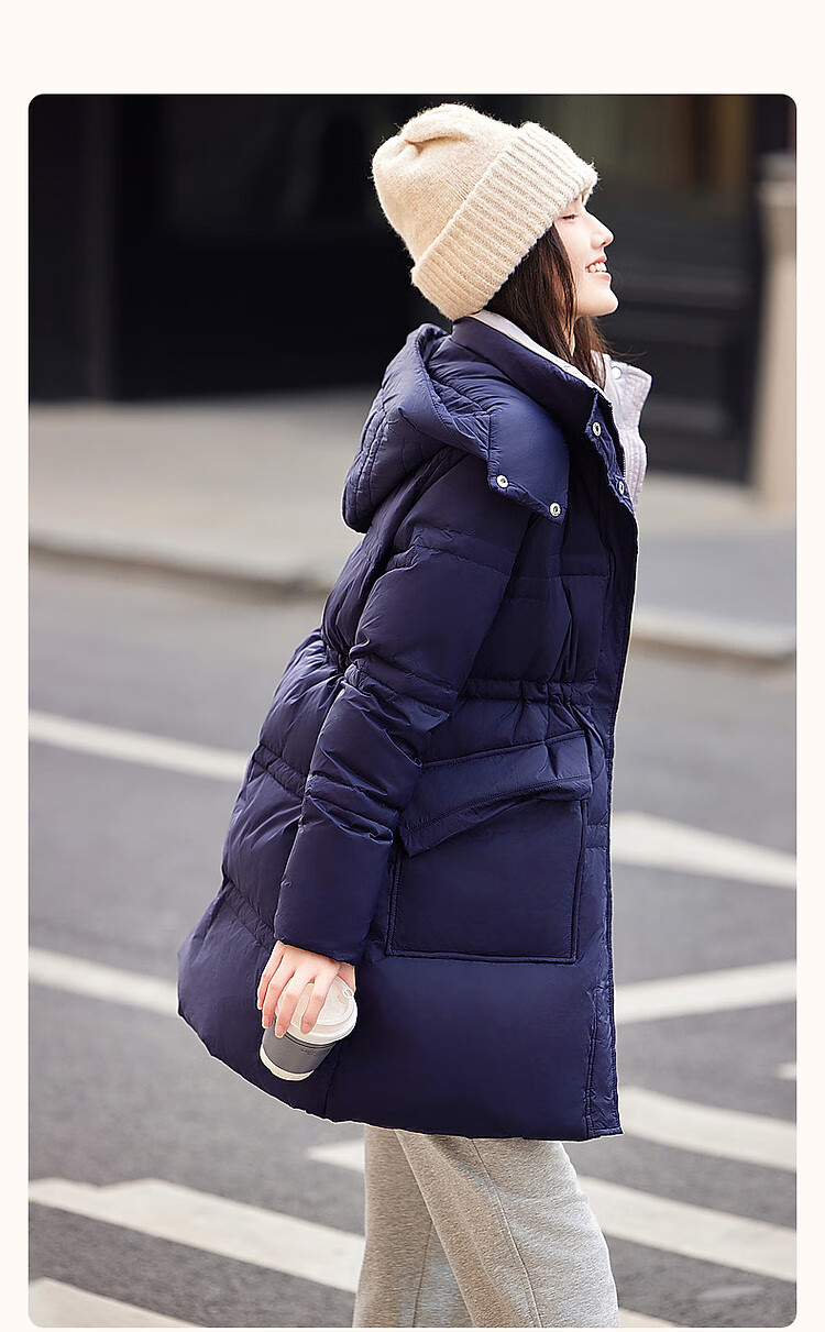 Dme [Xueji Lian Dong] Winter Warm 90% Duck Down Stand Collar Windproof Hooded Mid-Length down Jacket for Women, Elegant Coat 2