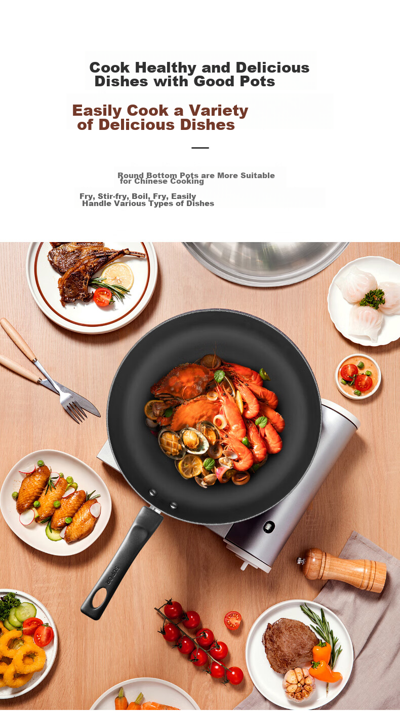 SUPOR Non-Coated Traditional Iron Wok 30CM Stainless Steel Frying Pan Compatible with Gas And Induction Stoves FC30V3 7