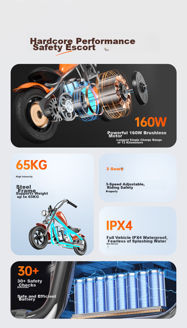 Baofengqishi Children's Electric Motorcycle Two-Wheeler Scooter for Ages 3-12, Small Electric Scooter Birthday Gift C12 Exploration Black 3