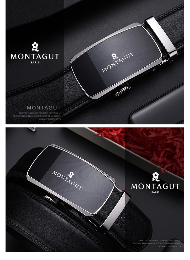 MONTAGUT Men's Belt, Men's Waistband, Men's Trouser Belt, Cowhide Automatic Buckle, Suitable for Outer Wear, Father's Day Birthday Gift for Husband 13