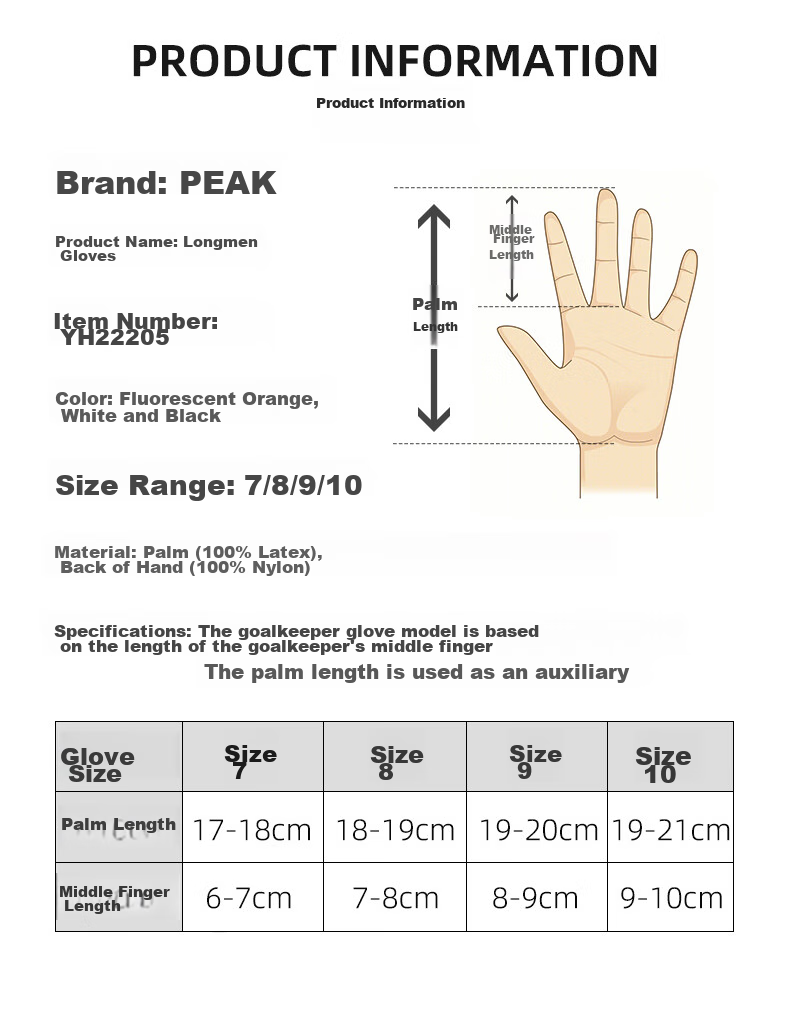 PEAK Goalkeeper Gloves, Natural Latex, Non-Slip, Wear-Resistant, Shock-Absorbing, for Adults And Children, Professional Training Goalie Gloves, White And Black, Size 9 15