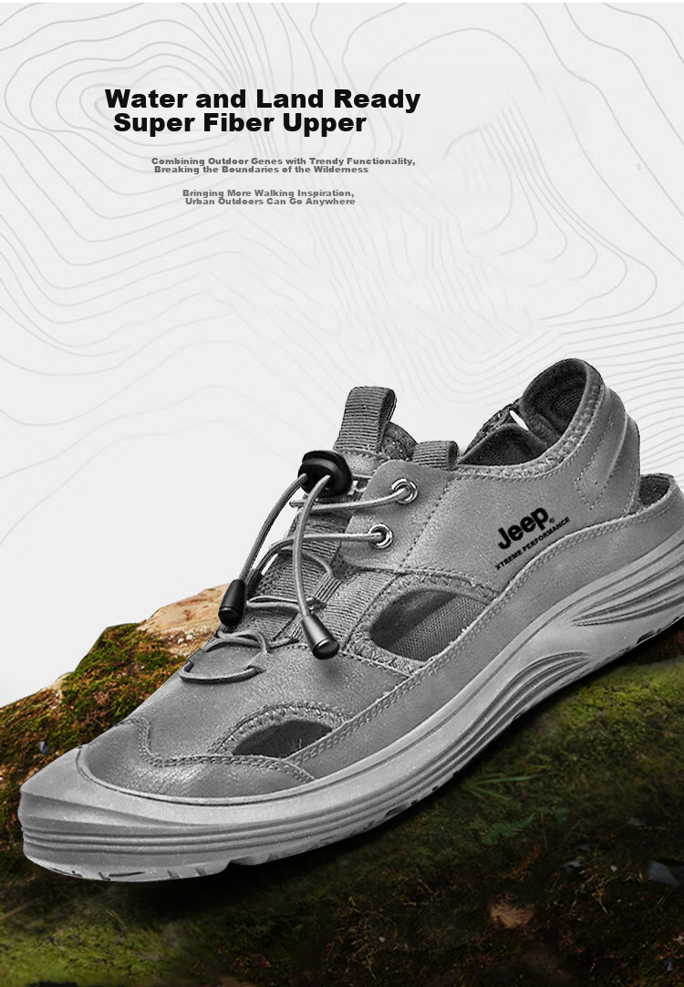 JEEP Men's Sandals, Outdoor Breathable Beach Shoes, Closed-Toe Water Shoes, Non-Slip Wear-Resistant River Tracing Shoes, Sports Casual Shoes 9