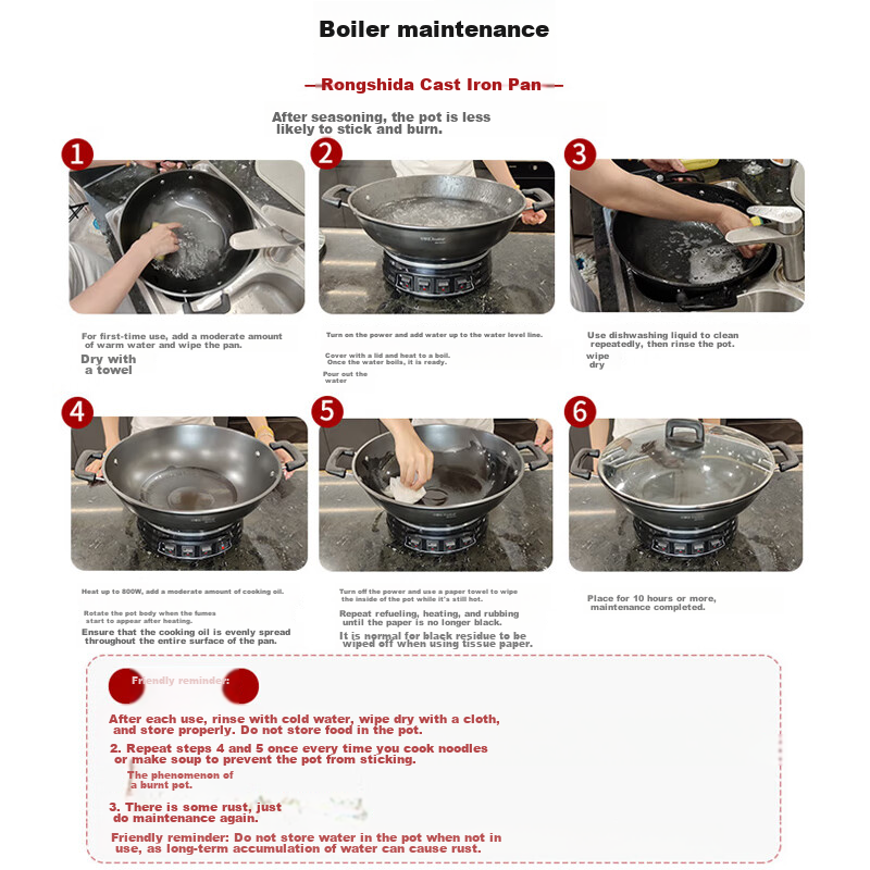 Royalstar Electric Wok, Steamer Pot, Cooking Pot, Shandong Pot, Household Cast Iron Stew And Steam Cooker, Non-Stick Pan, Multi-Functional Steamer for Buns, RDQJ3-34 Single Steamer Appliance