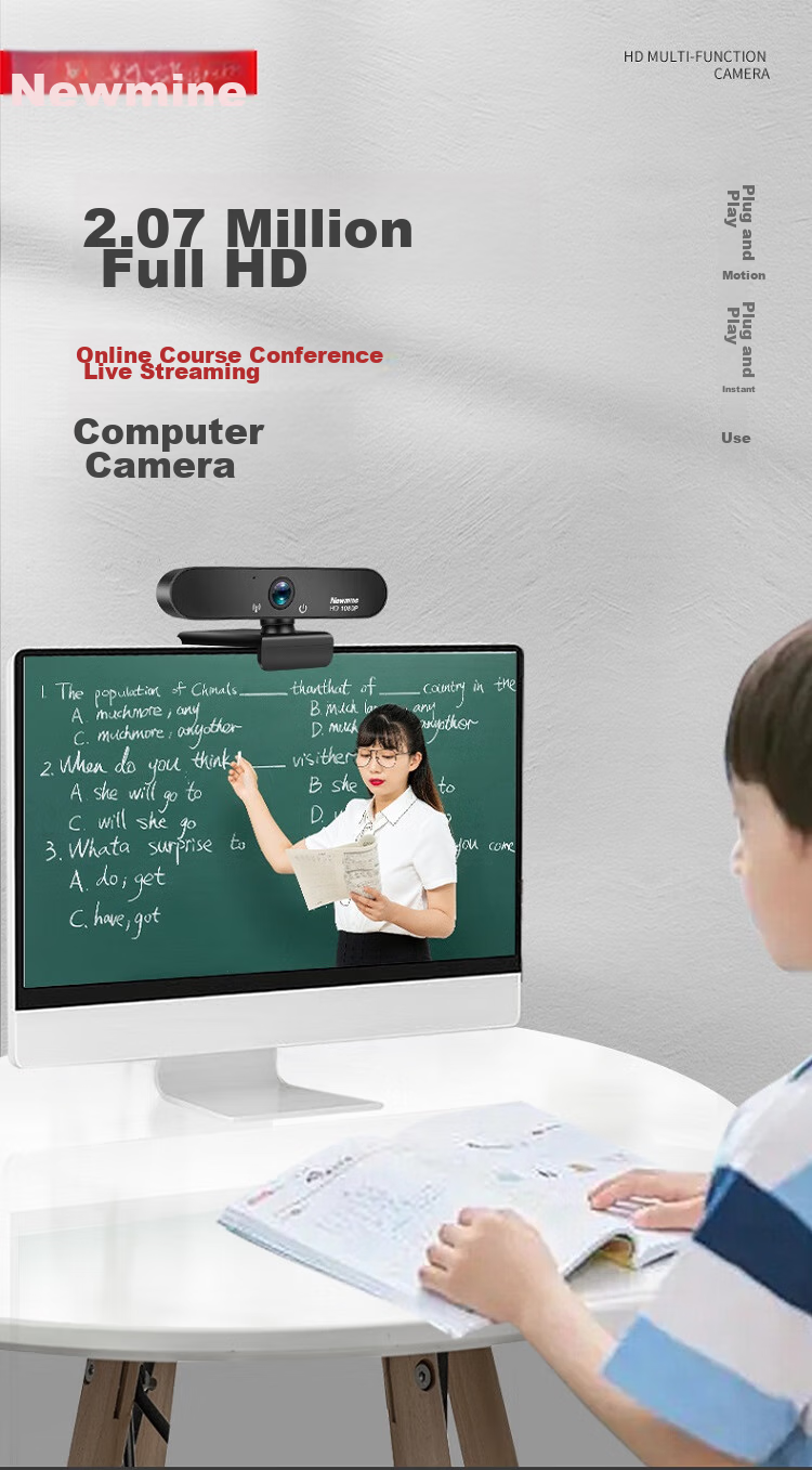 Newmine Computer Webcam with Microphone, HD Live Streaming 1080P Wide-Angle USB Webcam for Desktop, Laptop, External Camera for Home Video Calls, Meetings And Office Use 1
