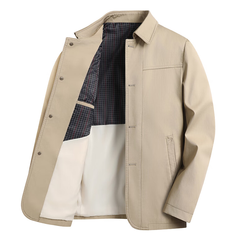 ROMON 100% Pure Cotton Jacket for Men, Middle-Aged And Young, Spring And Autumn Outerwear, Workwear Casual Lapel Dad's Outfit, Men's Jacket 9