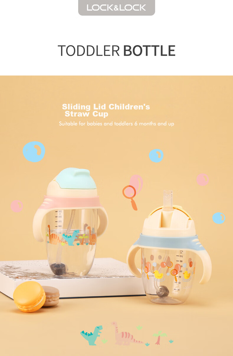 LOCK&LOCK Sliding Lid Children's Straw Cup with Handle, Baby Sippy Cup, Kindergarten School Water Bottle, 350ML Blue 1