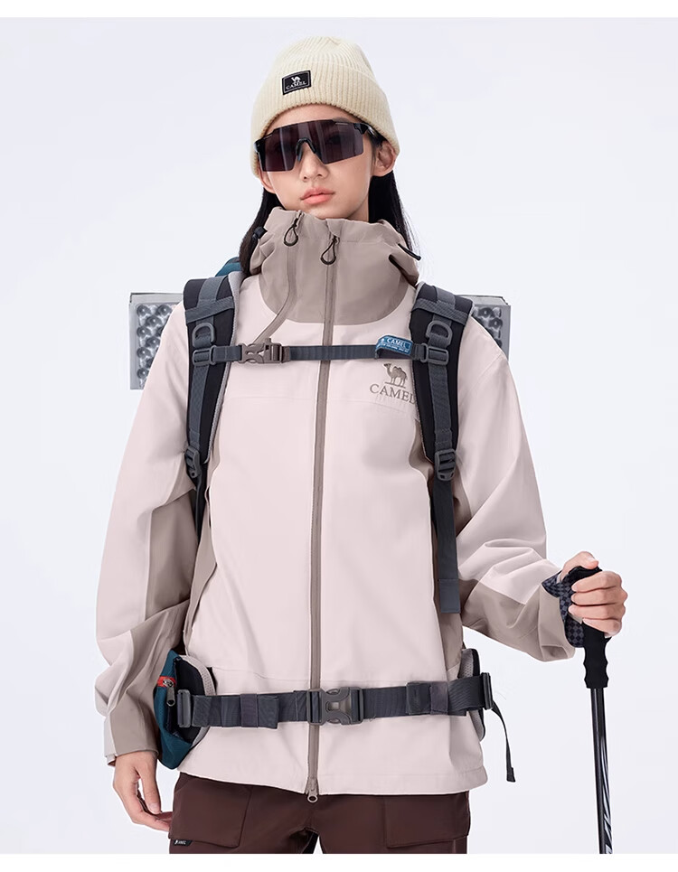CAMEL Outdoor Hardshell Jacket for Men And Women, Windproof And Waterproof Coat, New Autumn Hiking Wear 2024 [Black Armor] R727 22