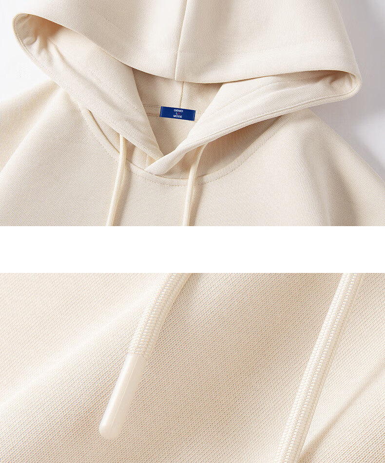 GENIOLAMODE Semir Group Men's Fleece Hoodie Winter Thickened American Vintage Style Jacket Light Beige L 23