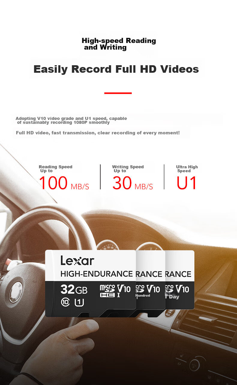 Lexar 32GB TF (MicroSD) Memory Card, C10 UHS-I, Read Speed 100MB/s, Highly Durable, for Dash Cam & Security Monitoring 2