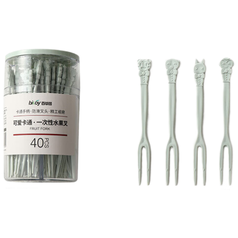 Baicaoyuan Cartoon Disposable Fruit Forks, Cake And Pastry Forks, 40 Pieces Per Pack
