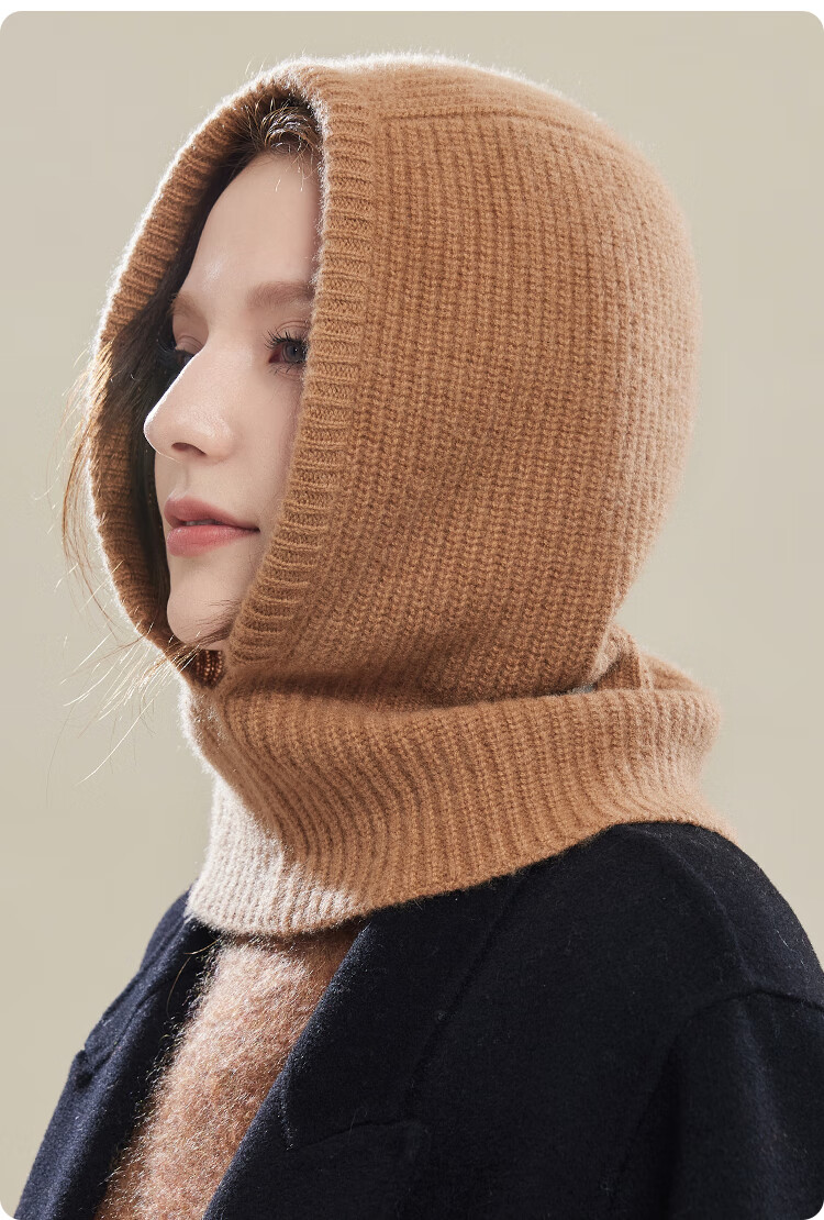 JIUMU Cashmere Warm Knit Hat for Women, Autumn And Winter Balaklava Wool Knitted Hat, Cold-Proof Hooded Neck Warmer All-I 14