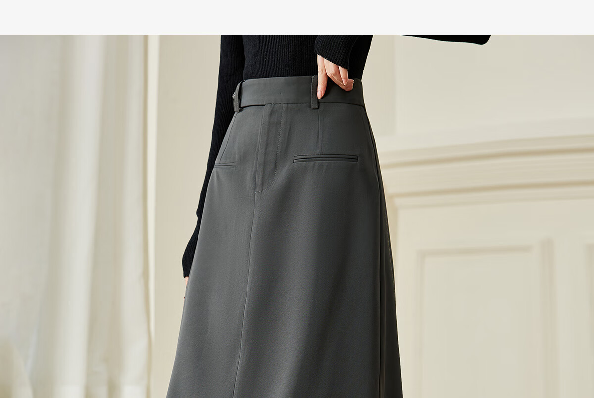 Chushen Spring Autumn Women's High Waist Half-Length Skirt with Double Piping Pocket Design, Elegant Commuter Versatile Simple A-Line Skirt S143B2016 3