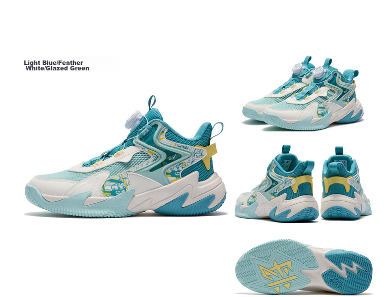 361° Children's Sports Shoes, All-Season Youth Basketball Shoes with Durable Rotating Buckle, Blue, Size 40 44