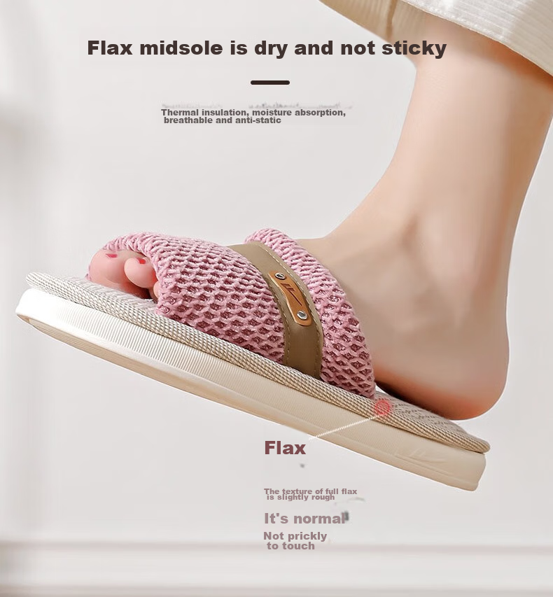 Huili Linen Slippers for Men And Women, Sweat-Absorbing And Breathable Home Shoes, Indoor All-Season Floor Slippers HL0215 Pink Size 40-41 6