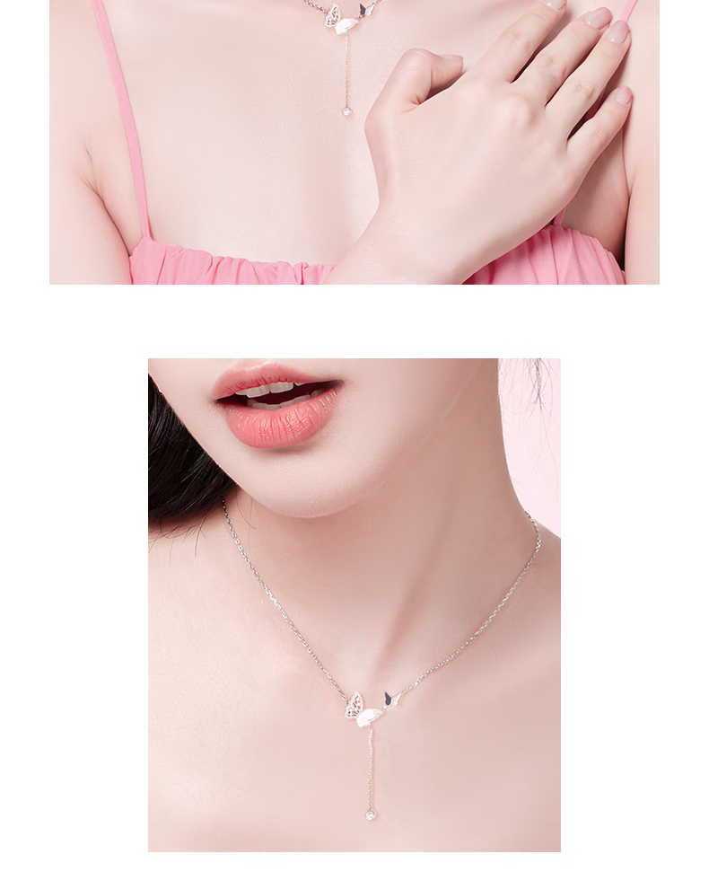 Fanci Light And Shadow Butterfly Necklace for Women, Silver Bracelet, Luxurious High-End Birthday Gift for Girls, Necklace + Bracelet Set 9