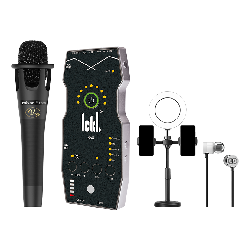 Ickb P2 Outdoor Live Streaming 48V Large Diaphragm Condenser Microphone Signal Amplifier for Mobile Phones, Computers, Sound Cards, Portable Mobile Devices with Equalization And Gain Adjustment