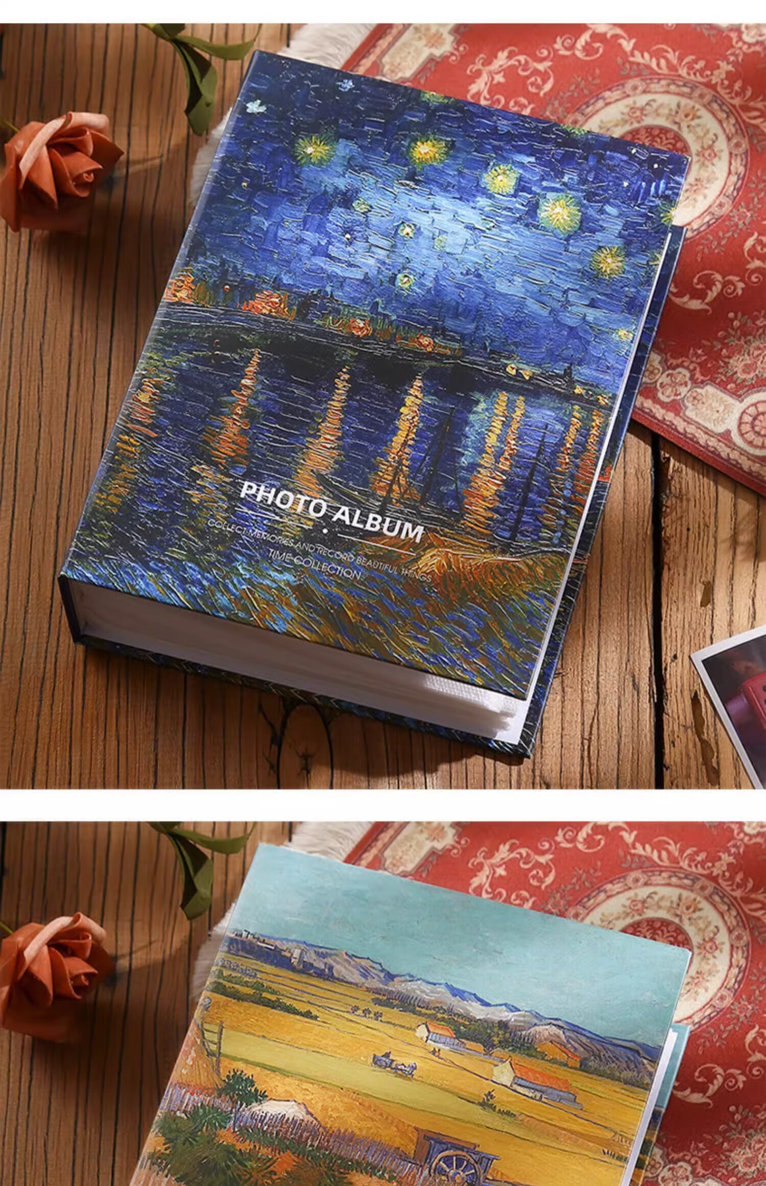 Ouliwen Insertable Oil Painting Storage Album, Large Capacity Family Photo Album, Couple's Graduation Memory Book, Photo Book (6-Inch Laminated, 200 Pages) - Starry Night over The Rhone River 13