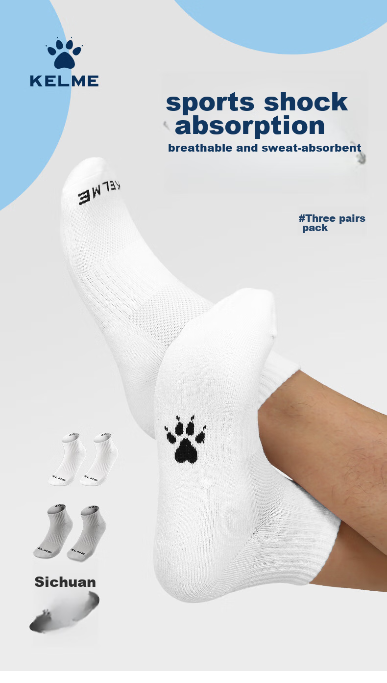 KELME Sports Socks (3 Pairs), Autumn And Winter Warm Sweat-Absorbing Mid-Calf Socks, for Basketball, Badminton, Running, Breathable Casual Socks 1
