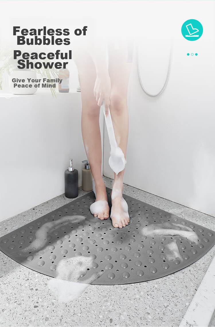 Dajiang PVC Bathroom Non-Slip Mat, Shower Room Toilet Bathing Anti-Fall Fan-Shaped Floor Mat for Elderly, 70x70cm 4