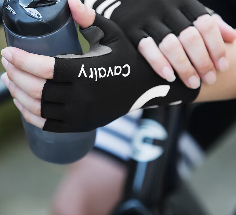 CAVALRY Bicycle Gloves, Half-Finger Windproof Mountain Bike Road Bike Shock-Absorbing Gloves, Men's And Women's Spring Summer Outdoor Sports Fitness Gloves, Cycling Equipment, Black XL Size 2