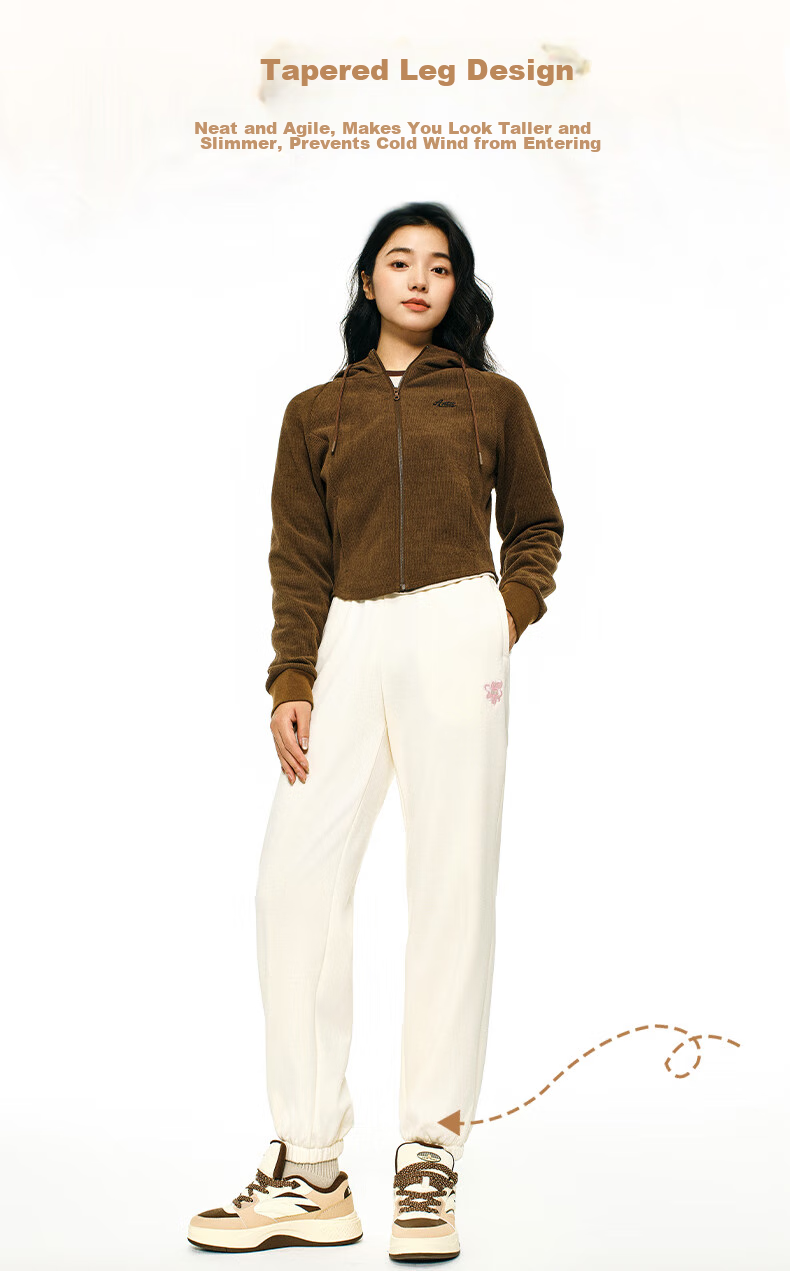 ANTA Snow Owl Fleece-Lined Knit Jogger Pants Women's Winter Casual Warm Trousers College Sports Pants 7