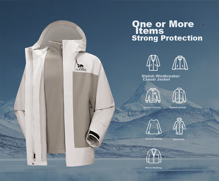 CAMEL Outdoor Jacket, Three-In Cold Protection, Warmth, Storm-Proof, Waterproof, Windproof, Mountaineering Coat, B782 10