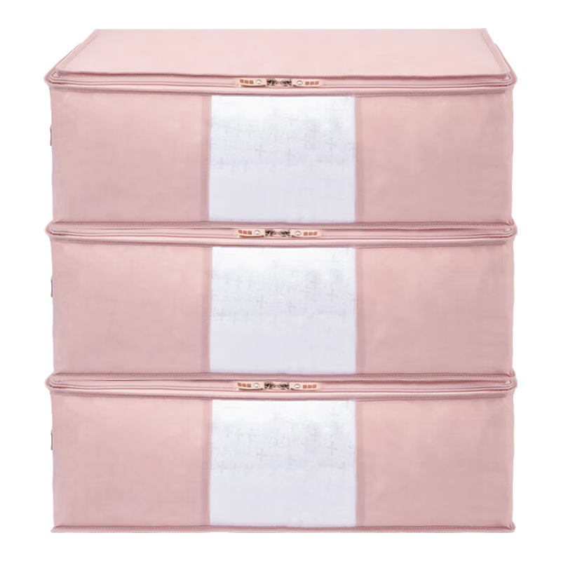 Baicaoyuan Storage Bags for Clothes And Quilts, Large Size, Pack of 3, Coral Pink, Thickened Bedding Storage Bags