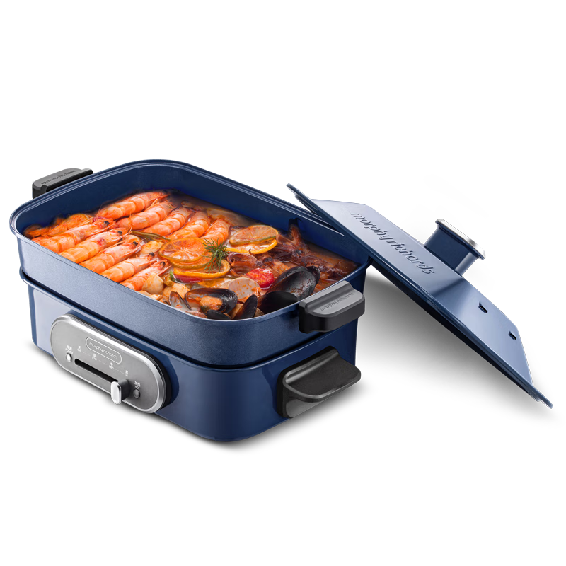 Morphyrichards Multifunctional Cooker, Household Versatile Pot, Electric Hot Pot, Electric Cooking Pot, Electric Steamer, Electric Wok, Electric Heating Pot, 2.5L Detachable Non-Stick Cooking Pot, Hot Pot MR9088 Blue