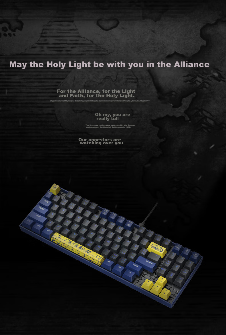 BLIZZARD YGM1 World of Warcraft Official Authentic Game E-Sports Wired Mechanical Keyboard Full Key Anti-Ghosting Hot-Swappable Backlit Custom Switch Mechanical Keyboard - Alliance Blue 4