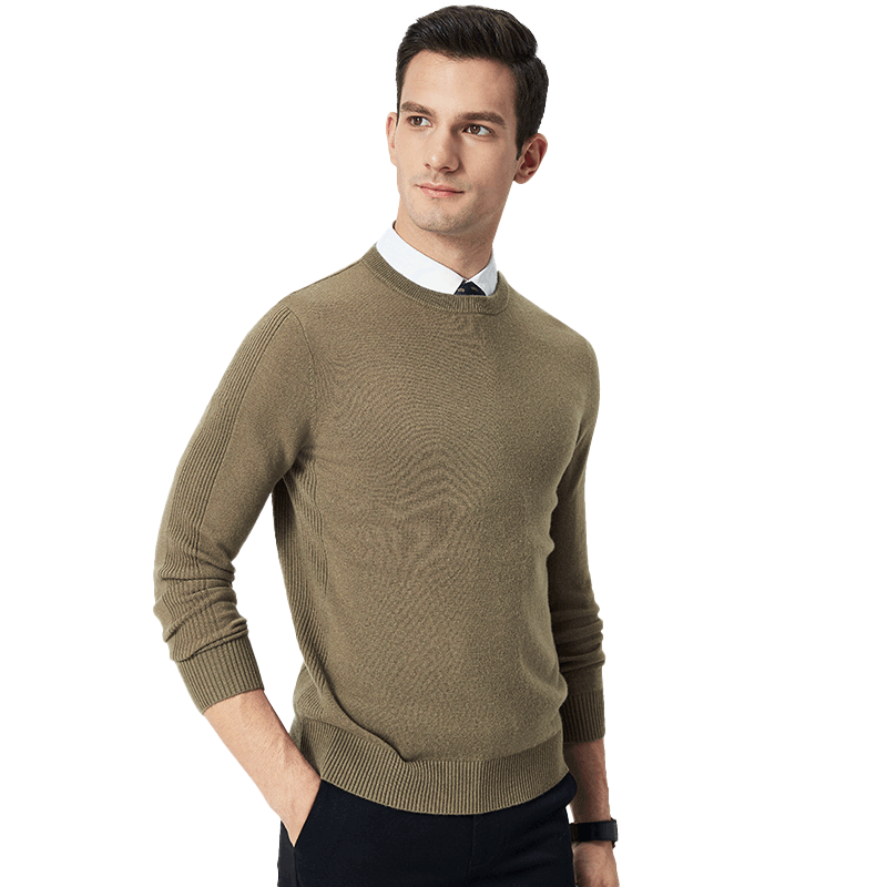 FIRS 100% Wool Men's Long Sleeve Sweater Autumn Business Casual Soft Skin-Friendly Pullover Knitwear