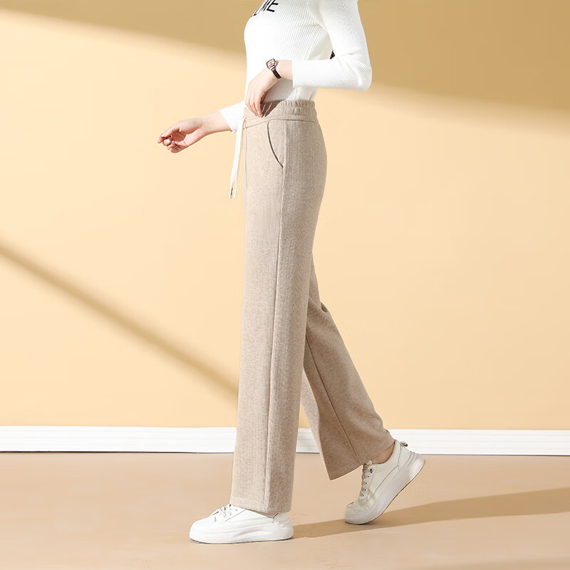 Meishi Women's Casual Pants Autumn Winter Fleece Lined Thickened Loose Straight Leg Wide Leg Pants New 8317H Mai 2XL